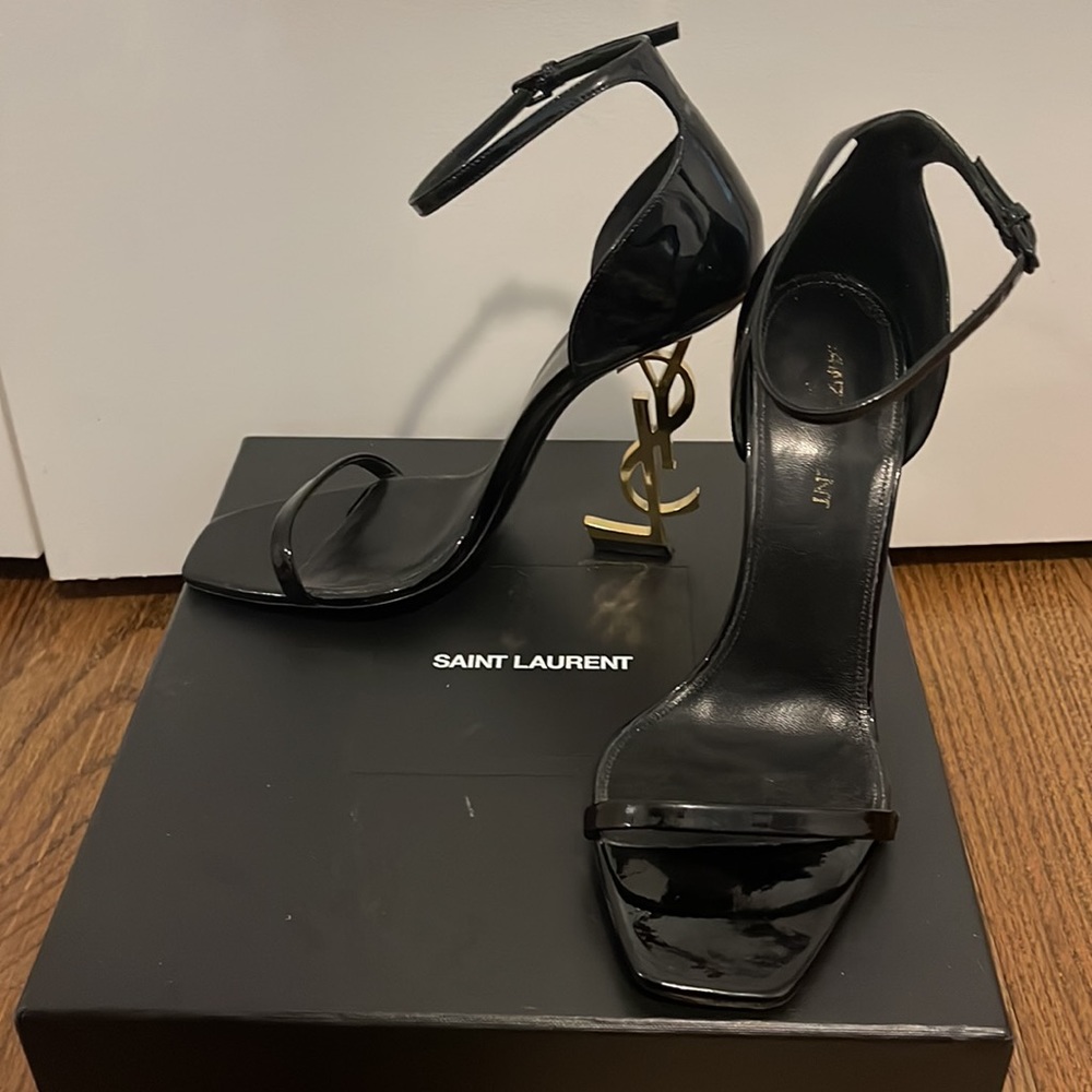🚨SOLD🚨YSL, Saint Laurent Opyum YSL Logo-Heel Sandals with Golden Hardware
